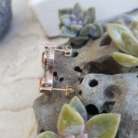 14k gold & silver top citrine & diamond halo estate stud earrings