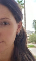 14k white gold chalcedony & diamond halo estate stud earrings