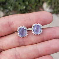14k white gold chalcedony & diamond halo estate stud earrings