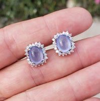 14k white gold chalcedony & diamond halo estate stud earrings