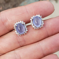 14k white gold chalcedony & diamond halo estate stud earrings