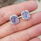 14k white gold chalcedony & diamond halo estate stud earrings