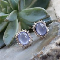 14k white gold chalcedony & diamond halo estate stud earrings