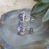 14k white gold chalcedony & diamond halo estate stud earrings