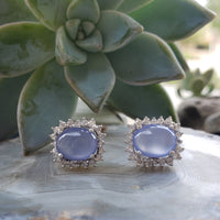 14k white gold chalcedony & diamond halo estate stud earrings
