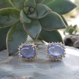 14k white gold chalcedony & diamond halo estate stud earrings