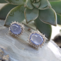 14k white gold chalcedony & diamond halo estate stud earrings