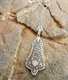 10k white gold Deco c.1920's diamond filigree necklace pendant