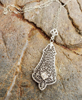 10k white gold Deco c.1920's diamond filigree necklace pendant