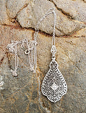 14k white gold Deco c.1920's diamond filigree necklace pendant