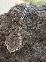 14k white gold Deco c.1920's diamond filigree necklace pendant