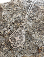 14k white gold Deco c.1920's diamond filigree necklace pendant
