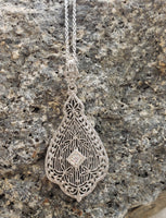 14k white gold Deco c.1920's diamond filigree necklace pendant