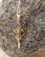 10k gold Victorian OPAL & pearl necklace pendant lavaliere