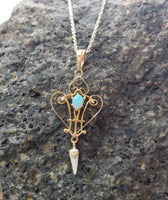 10k gold Victorian OPAL & pearl necklace pendant lavaliere