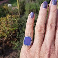 14k white gold c.1920's filigree chalcedony ring