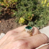 14k gold two tone c.1920's Deco filigree Deco ring created green & seed pearls