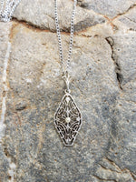 14k gold Deco c.1920's filigree pearl pendant necklace
