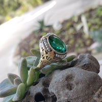 14k gold two tone c.1920's Deco filigree Deco ring created green & seed pearls