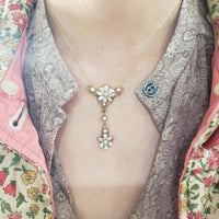 14k gold Victorian natural pearl & diamond flower necklace pendant lavaliere