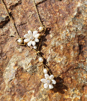 14k gold Victorian natural pearl & diamond flower necklace pendant lavaliere