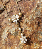 14k gold Victorian natural pearl & diamond flower necklace pendant lavaliere