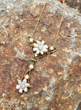 14k gold Victorian natural pearl & diamond flower necklace pendant lavaliere