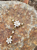 14k gold Victorian natural pearl & diamond flower necklace pendant lavaliere