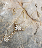 14k gold Victorian natural pearl & diamond flower necklace pendant lavaliere