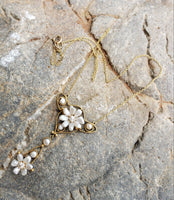 14k gold Victorian natural pearl & diamond flower necklace pendant lavaliere