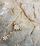 14k gold Victorian natural pearl & diamond flower necklace pendant lavaliere