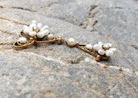 14k gold Victorian natural pearl & diamond flower necklace pendant lavaliere
