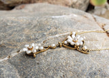 14k gold Victorian natural pearl & diamond flower necklace pendant lavaliere