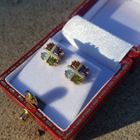 14k gold amethyst citrine peridot & topaz estate stud earrings
