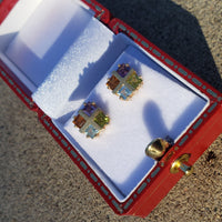14k gold amethyst citrine peridot & topaz estate stud earrings