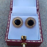 14k gold black onyx filigree estate stud earrings