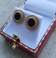 14k gold black onyx filigree estate stud earrings