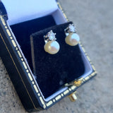 14k white gold diamond & pearl jacket studs earrings - apx .26ct tw
