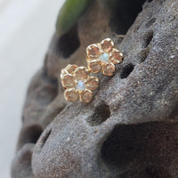 14k gold opal flower kids children earrings studs