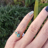 10k gold Victorian turquoise & seed pearl estate flower ring