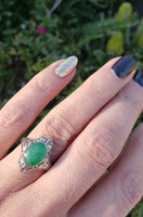 14k gold white gold c.1920's filigree jade ring