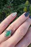 14k gold white gold c.1920's filigree jade ring