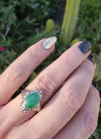 14k gold white gold c.1920's filigree jade ring
