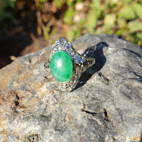 14k gold white gold c.1920's filigree jade ring