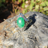 14k gold white gold c.1920's filigree jade ring