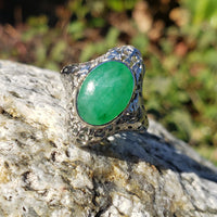 14k gold white gold c.1920's filigree jade ring