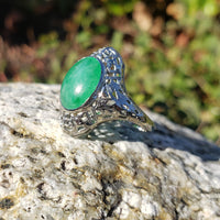 14k gold white gold c.1920's filigree jade ring