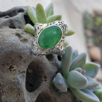 14k gold white gold c.1920's filigree jade ring