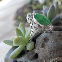 14k gold white gold c.1920's filigree jade ring
