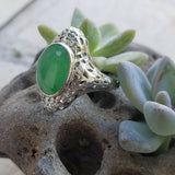 14k gold white gold c.1920's filigree jade ring